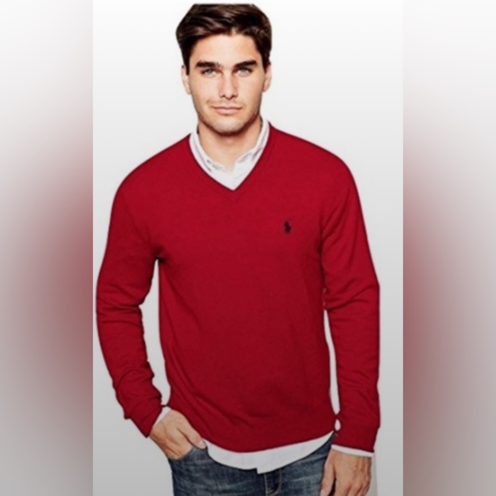 Polo Ralph Lauren Red V Neck Pima Cotton Pullover Sweater Size XXLarge NWOT
